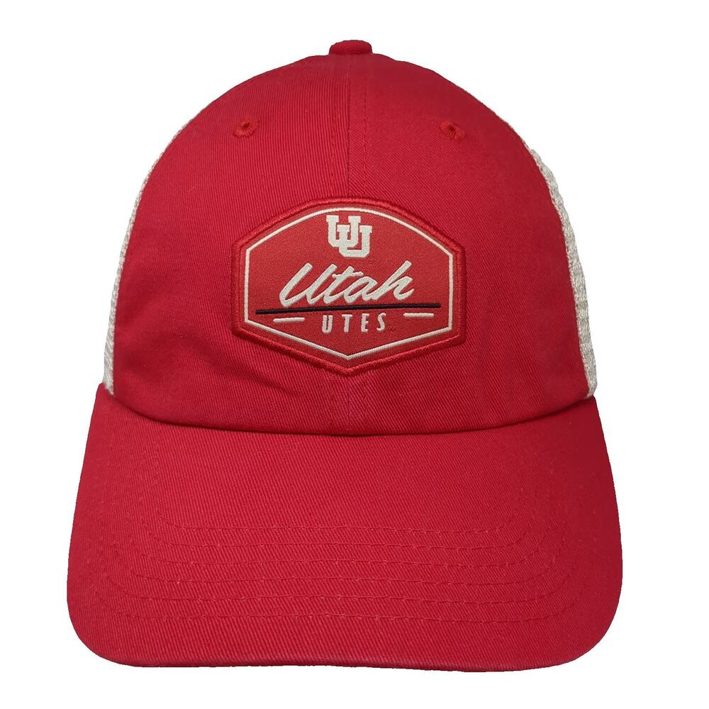 Captivating Utah Utes NCAA Red Beige One Size Snapback Patch Logo Trucker Hat